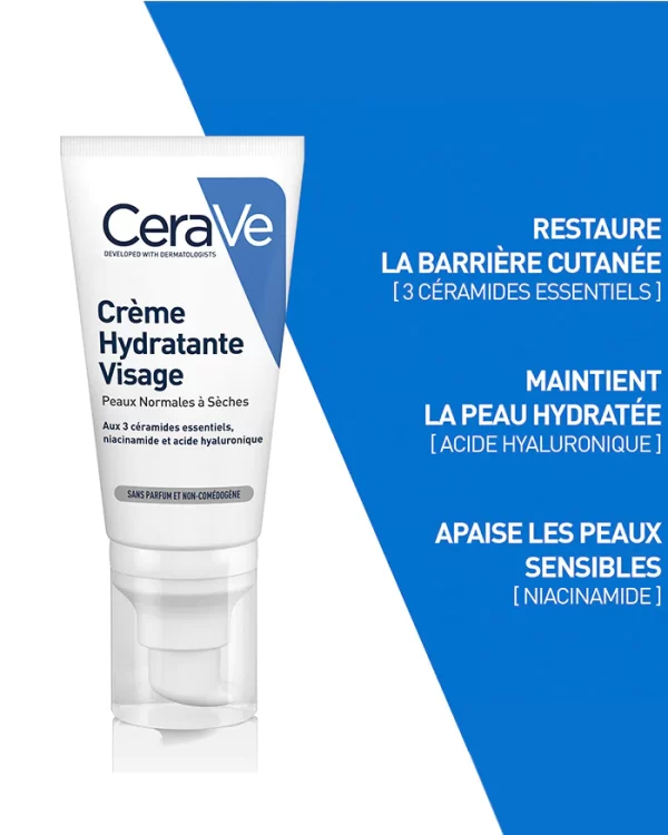 CERAVE Crème Hydratante Visage 52ml – Soin Quotidien pour une Peau Éclatante